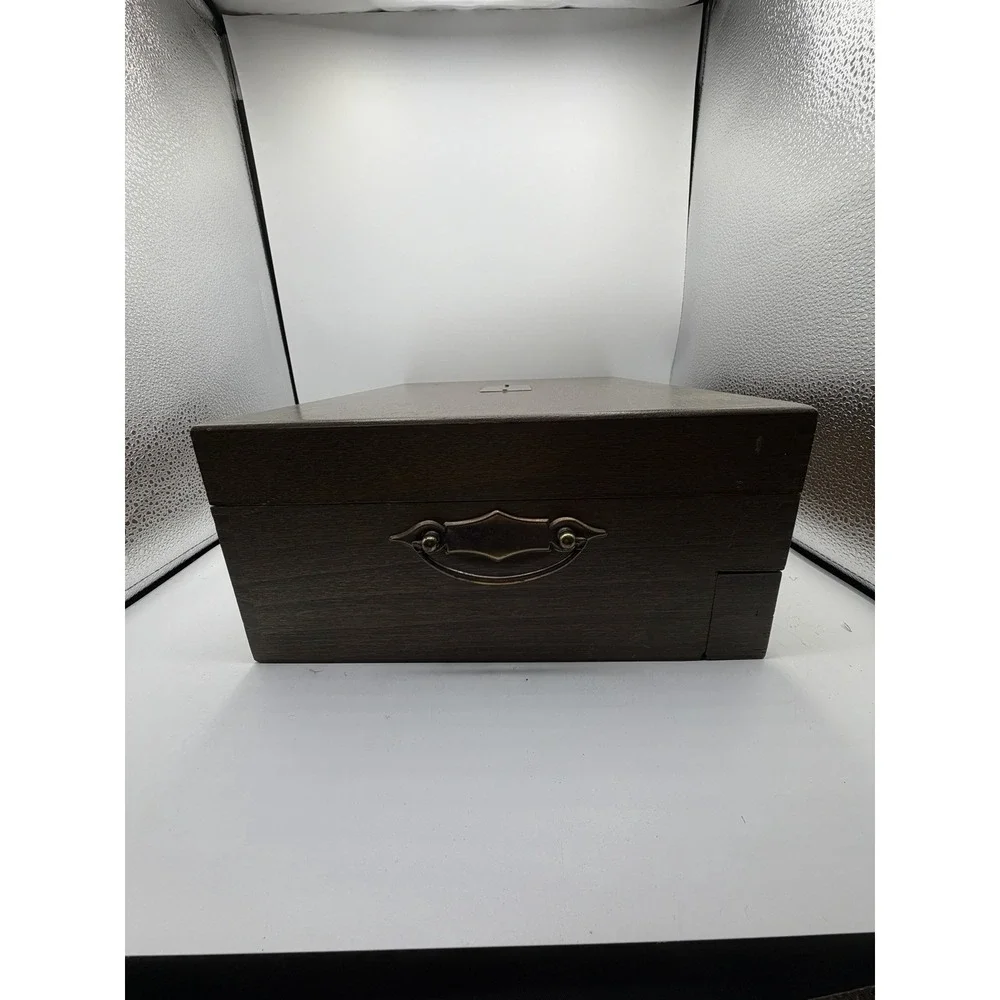 Vintage Wooden Flatware Silverware Storage Chest Box Red Lined Drawer